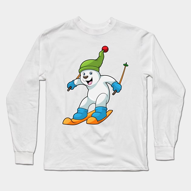 Polar bear as Skier with Ski & Bobble hat Long Sleeve T-Shirt by Markus Schnabel